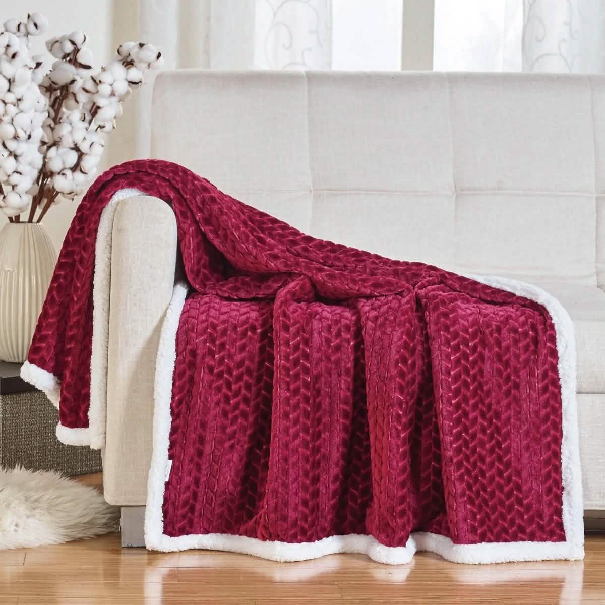 Reversible Soft Braided Sherpa Throw Blanket