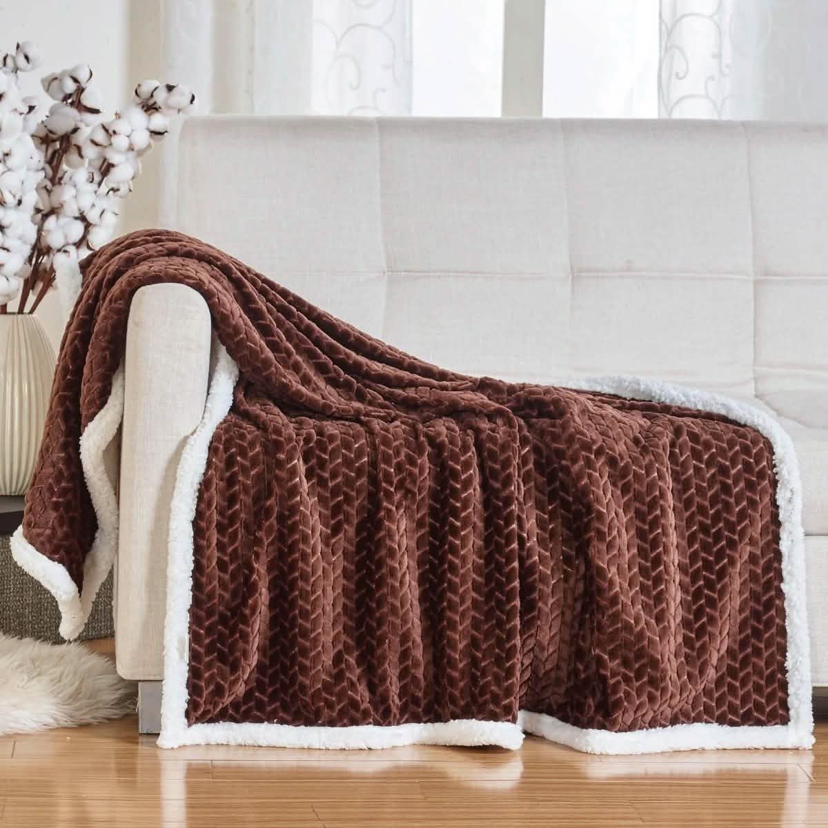 Reversible Soft Braided Sherpa Throw Blanket