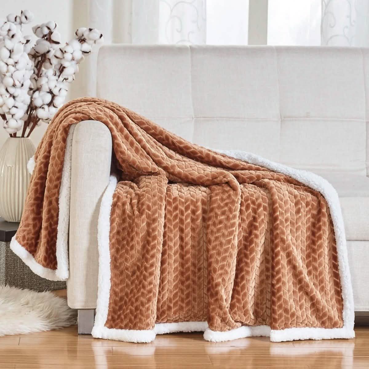 Reversible Soft Braided Sherpa Throw Blanket
