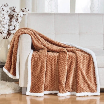 Reversible Soft Braided Sherpa Throw Blanket