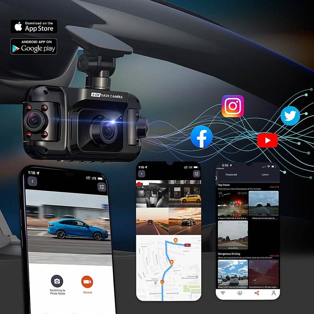Rexing - R4 4 Channel Dash Cam with All Around 1080p Resolution, Wi-Fi, and GPS - Black  (Refurbished)