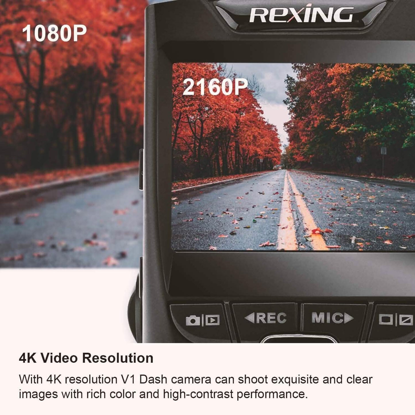 REXING V1 - 4K Ultra HD Car Dash Cam 2.4" LCD Screen  (Refurbished)