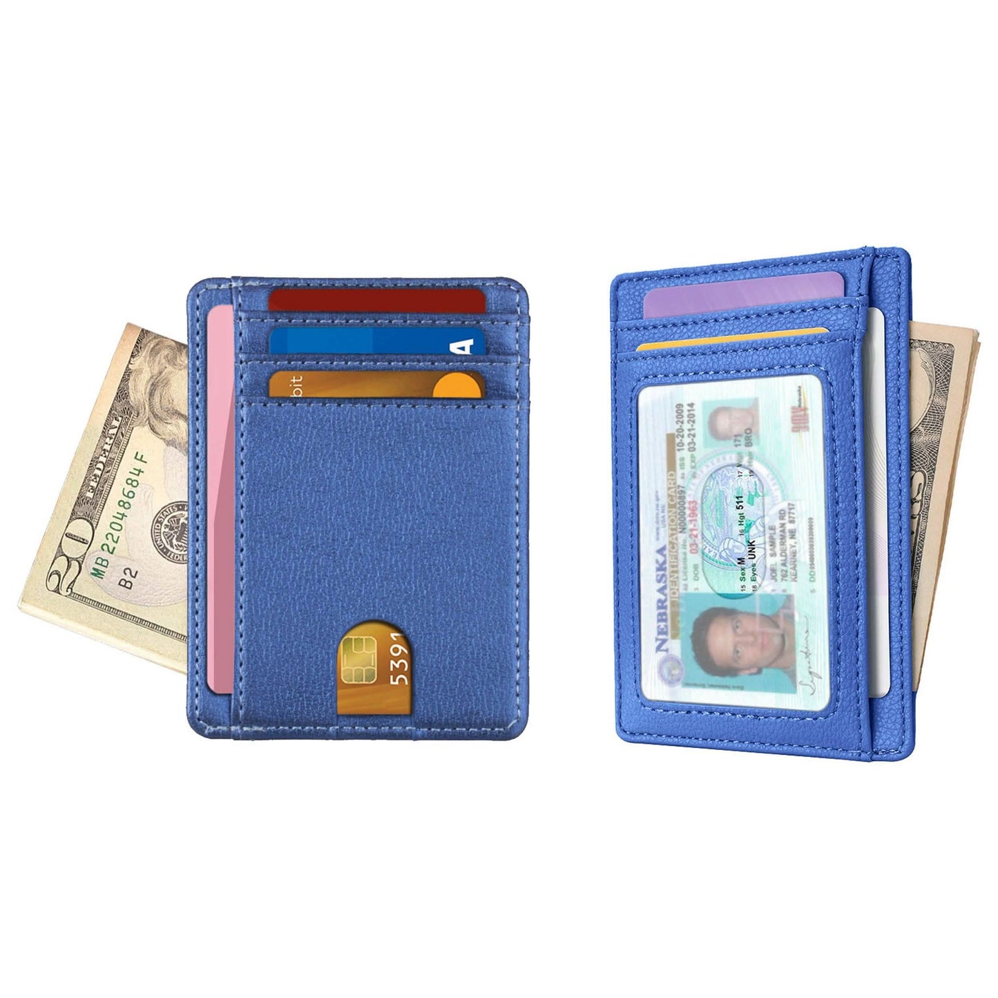 RFID Blocking Minimalist Front Pocket Slim Leather Wallet For Men Women