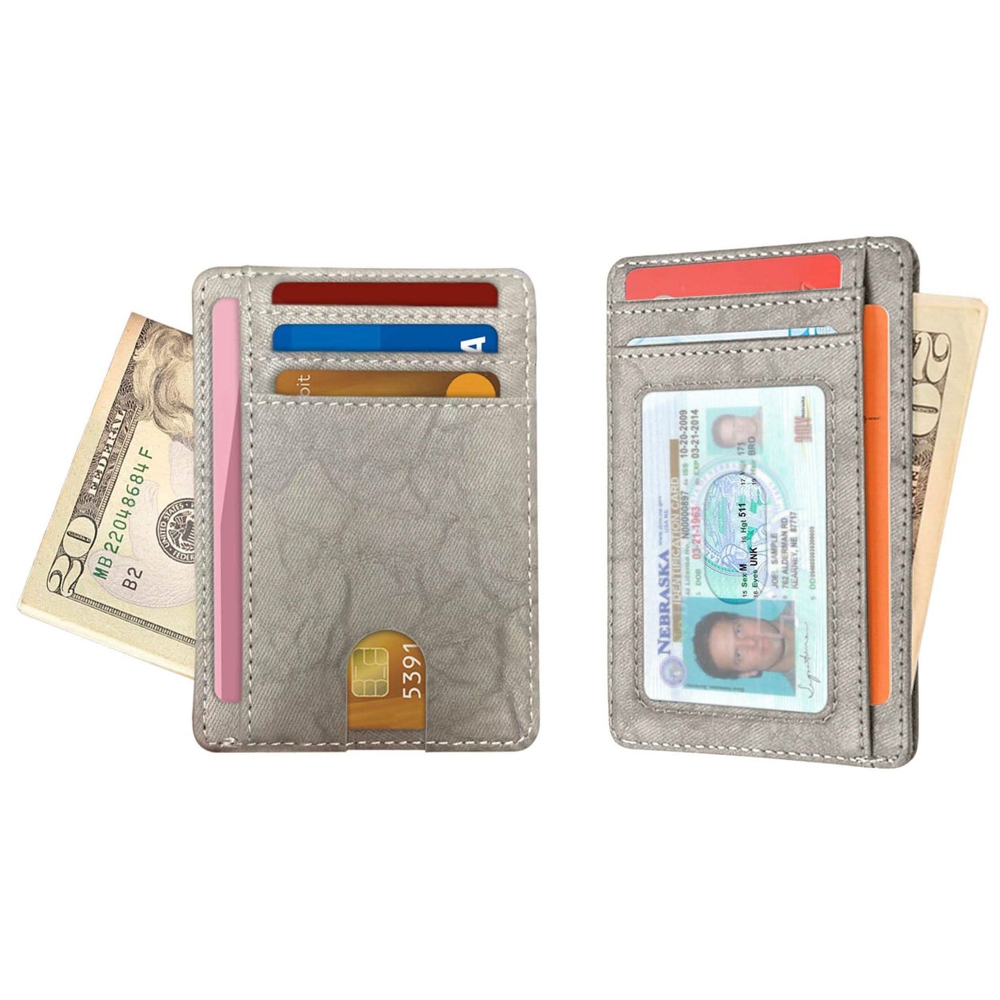 RFID Blocking Minimalist Front Pocket Slim Leather Wallet For Men Women