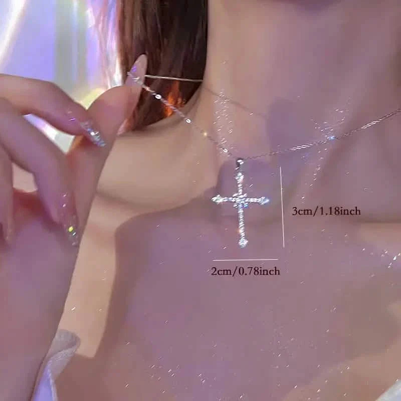 Rhinestone Exquisite Zircon Cross Pendant Necklace