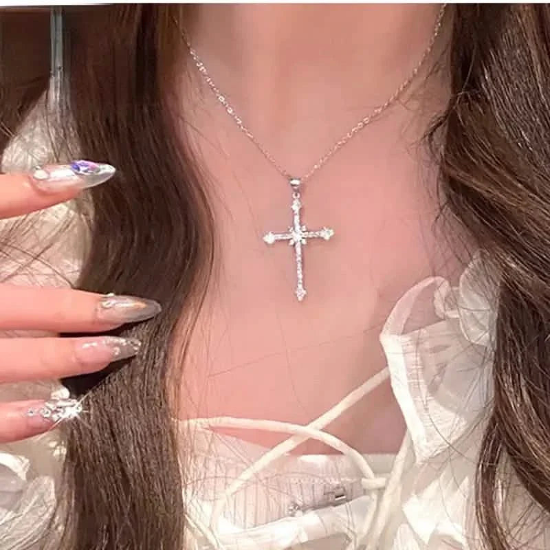 Rhinestone Exquisite Zircon Cross Pendant Necklace