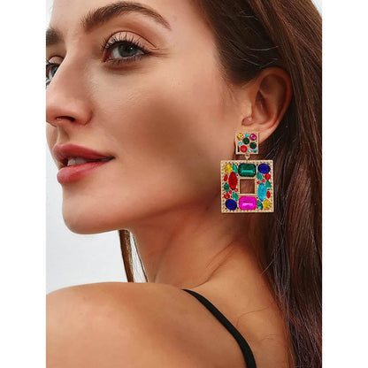Rhinestone Square Drop Earrings