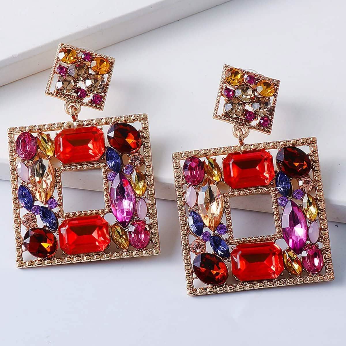 Rhinestone Square Drop Earrings