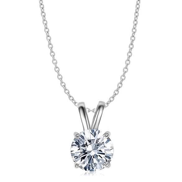 Rhodium Plated Round Cut Crystal Pendant Necklace