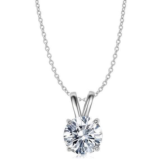 Rhodium Plated Round Cut Crystal Pendant Necklace