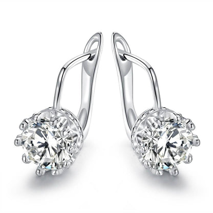 Rhodium Swarovski Elements Huggie-Hoop Earring
