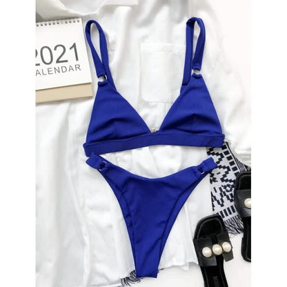 Rib Ring Linked High Cut Bikini Swimsuit