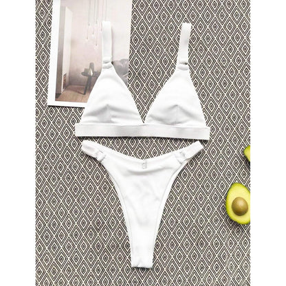 Rib Ring Linked High Cut Bikini Swimsuit