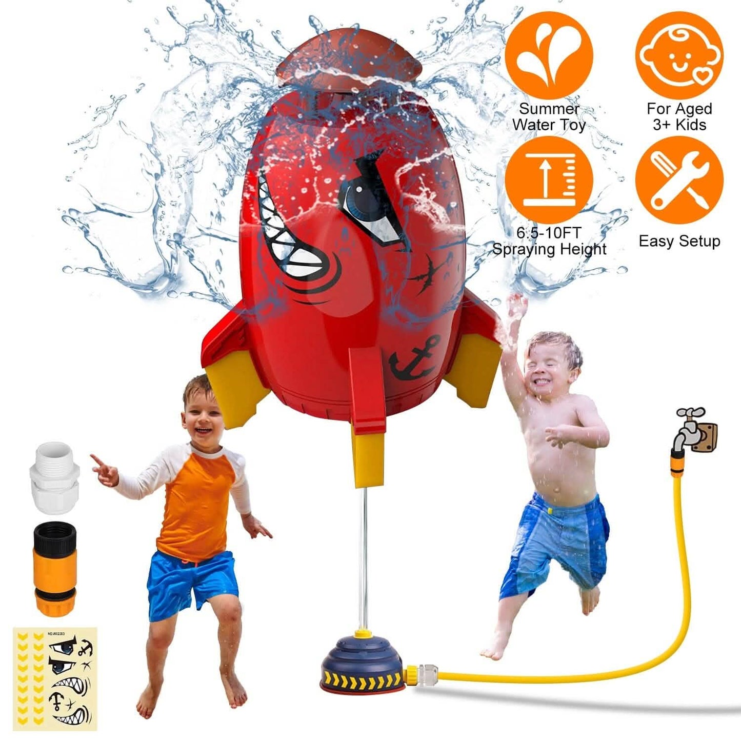 Rocket Sprinkler Launcher Water Sprinkler Flying Splashing 360° Rotation for 3+ Years Old