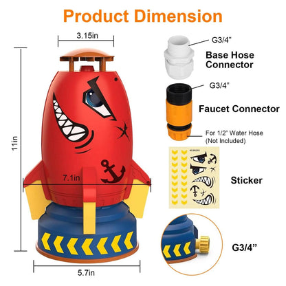 Rocket Sprinkler Launcher Water Sprinkler Flying Splashing 360° Rotation for 3+ Years Old