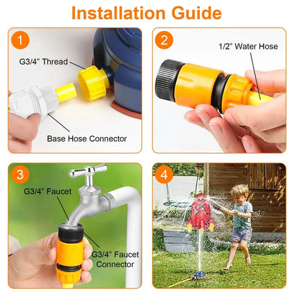Rocket Sprinkler Launcher Water Sprinkler Flying Splashing 360° Rotation for 3+ Years Old
