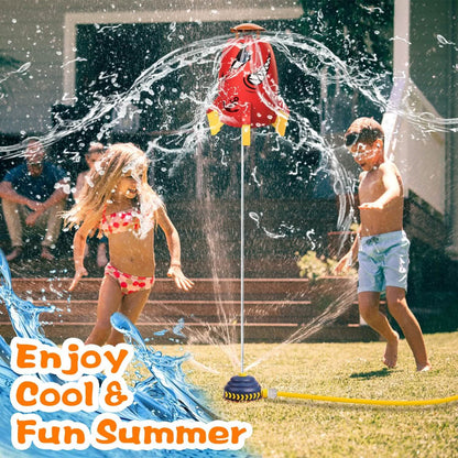 Rocket Sprinkler Launcher Water Sprinkler Flying Splashing 360° Rotation for 3+ Years Old