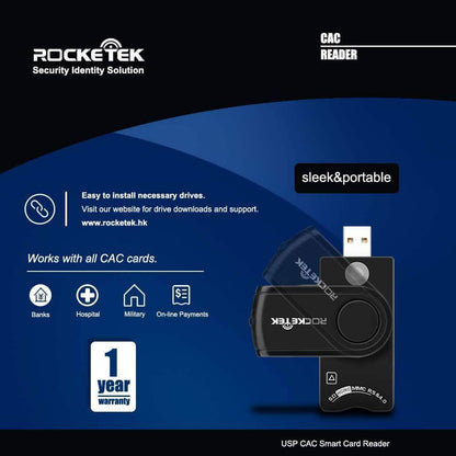 Rocketek DOD Military USB Common Access CAC Memory Card Reader