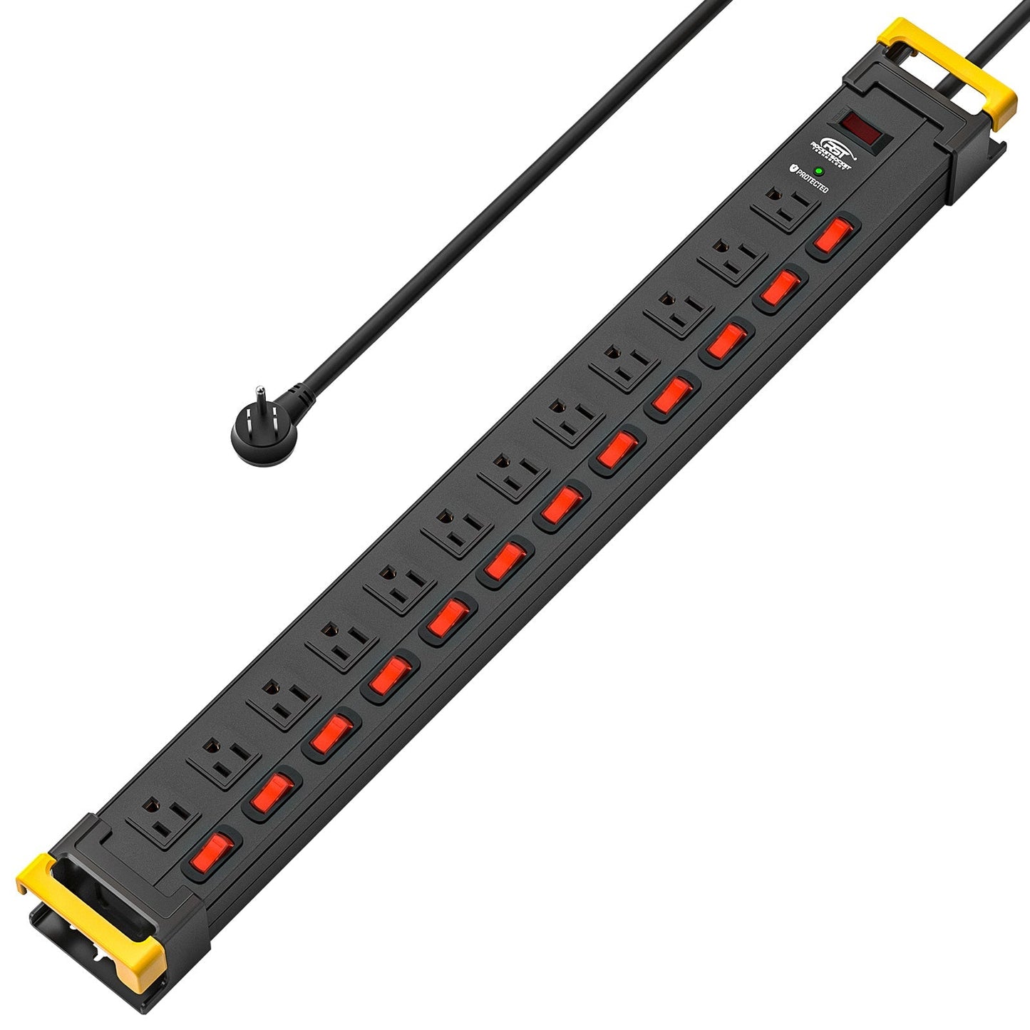 12-Outlet Heavy Duty Power Strip with Individual Switches – 1020J Surge Protector, 9FT Cord, Wall Mountable