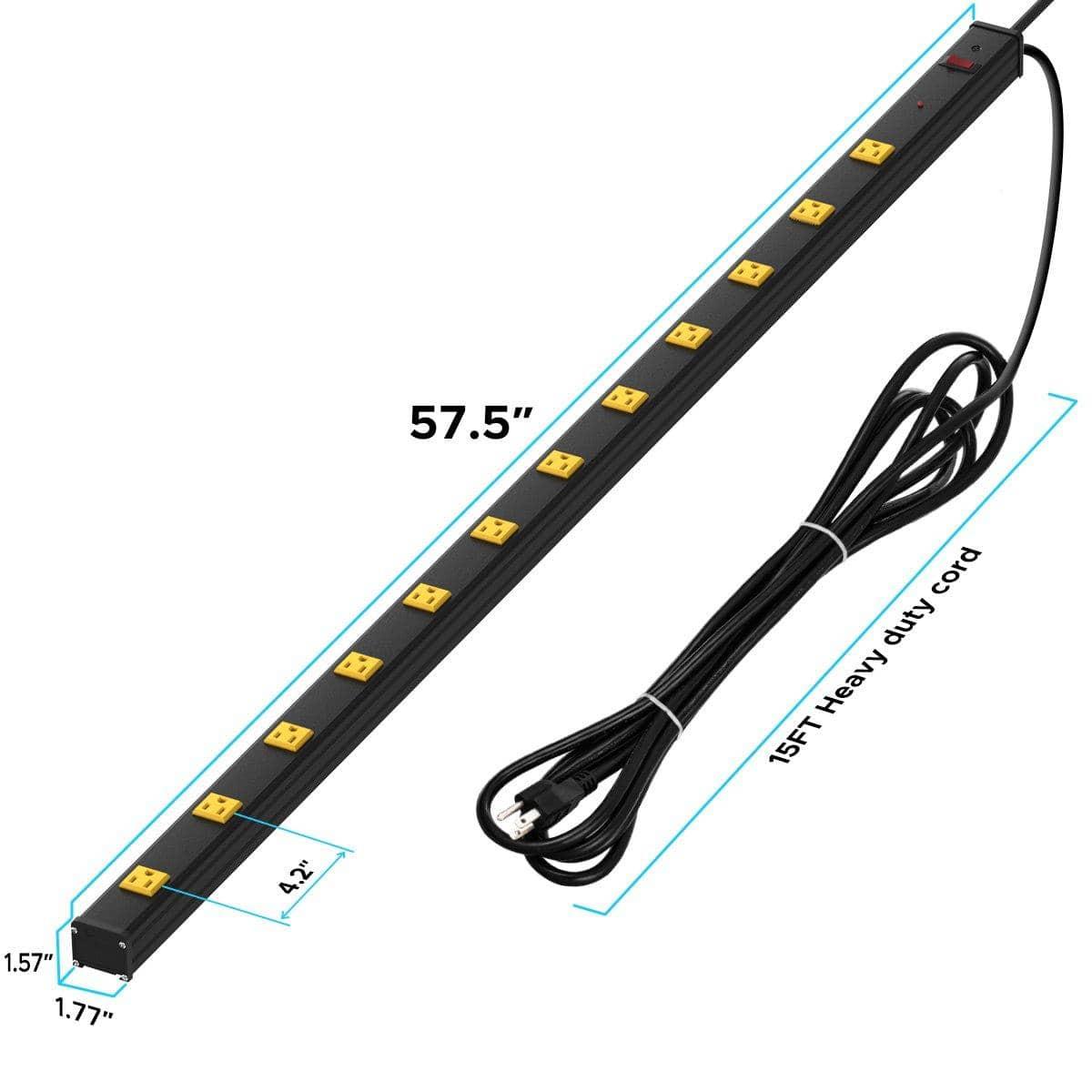 Wide Spaced 12 Outlets Mountable Metal Power Strip Surge Protector, 15FT Power Cord, Mounting Brackets Included