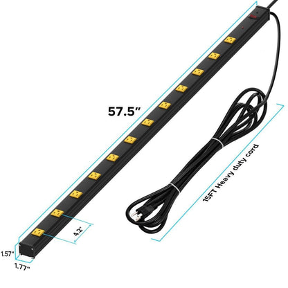 Wide Spaced 12 Outlets Mountable Metal Power Strip Surge Protector, 15FT Power Cord, Mounting Brackets Included