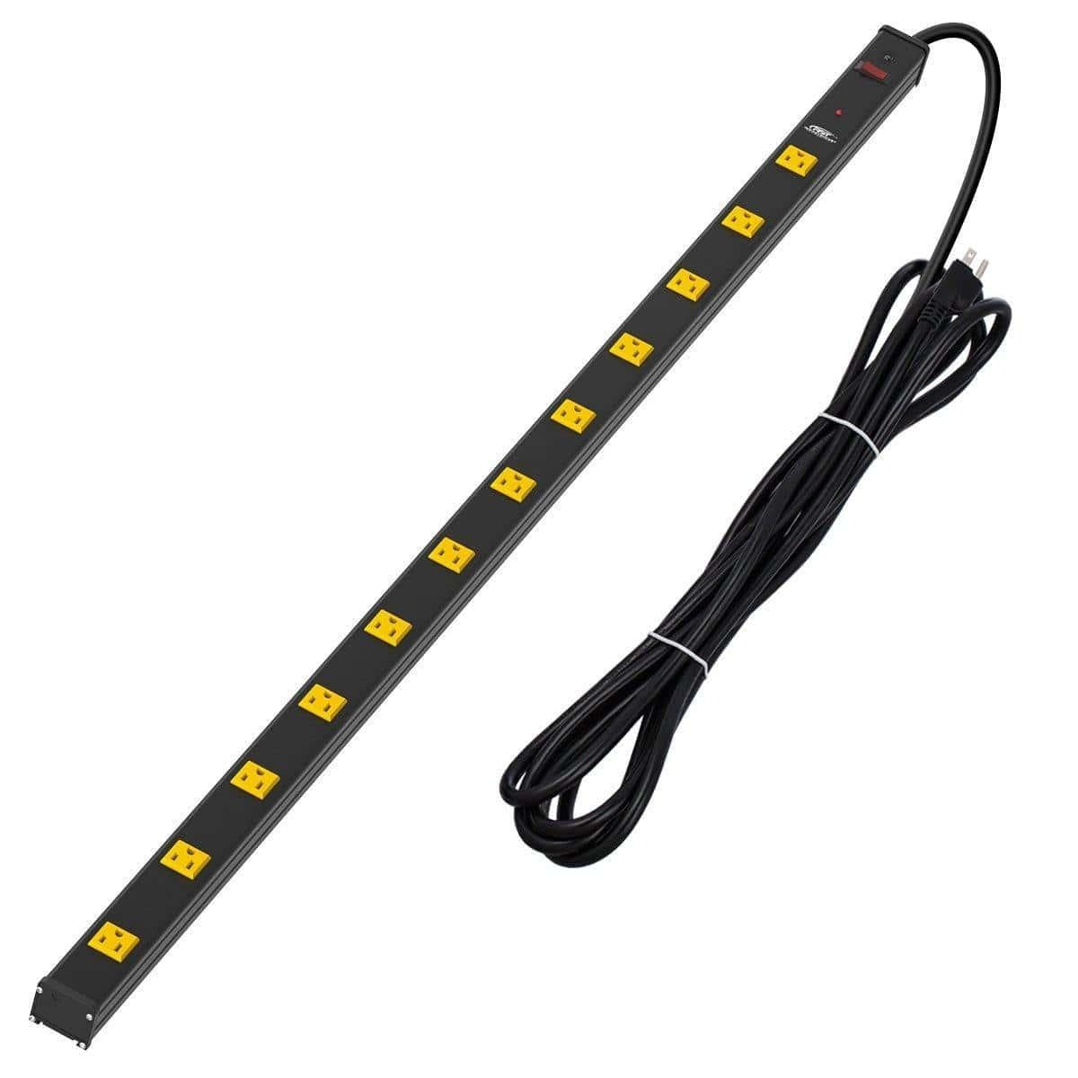 Wide Spaced 12 Outlets Mountable Metal Power Strip Surge Protector, 15FT Power Cord, Mounting Brackets Included