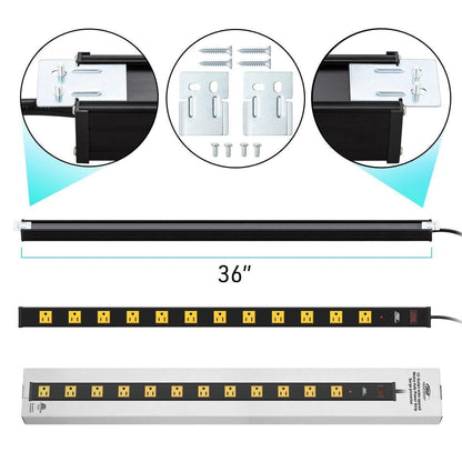 CRST 12-Outlet Metal Power Strip Surge Protector — 1800J, 2.6" Wide Outlets, Mountable