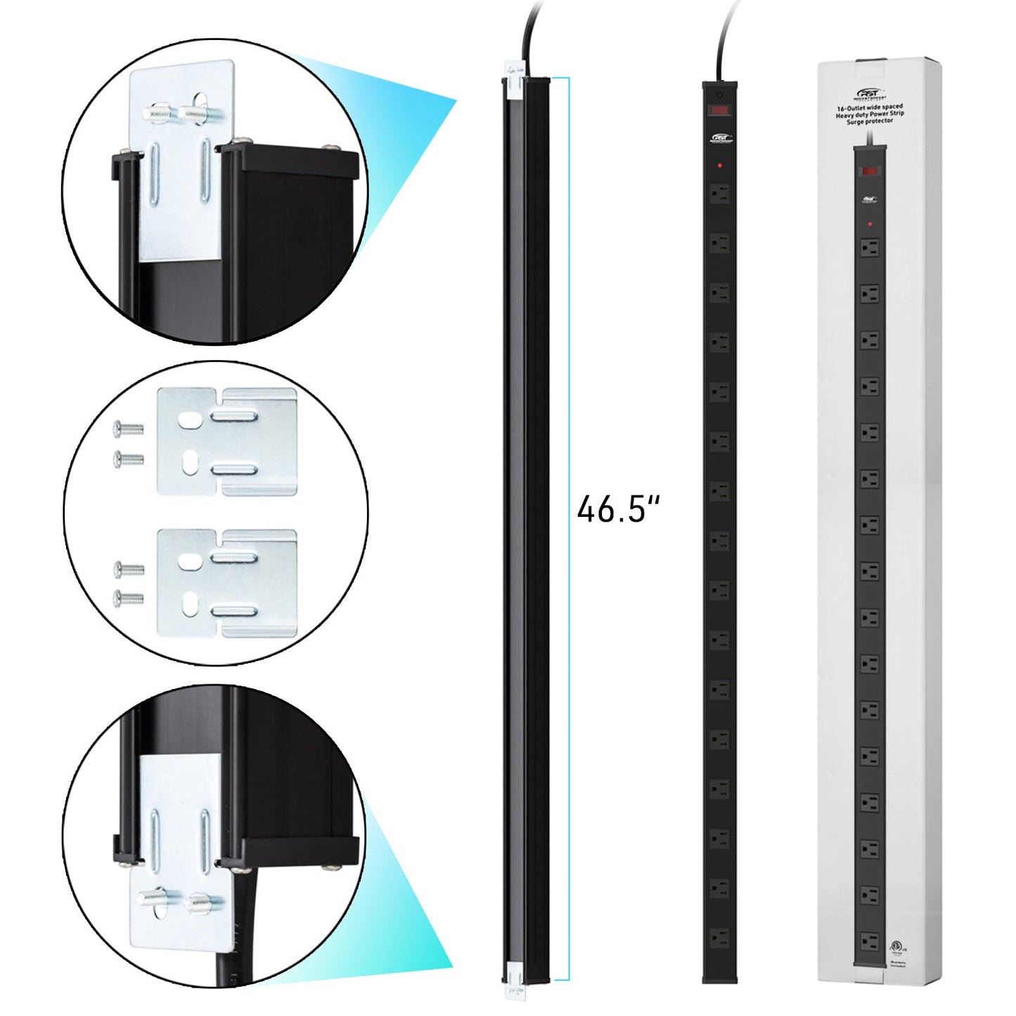 16-Outlet Metal Power Strip Surge Protector, 1800 Joules, 2.6" Ultra-Wide Spaced, 15ft
