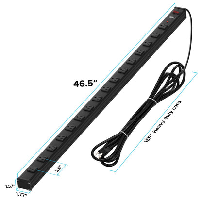 16-Outlet Metal Power Strip Surge Protector, 1800 Joules, 2.6" Ultra-Wide Spaced, 15ft