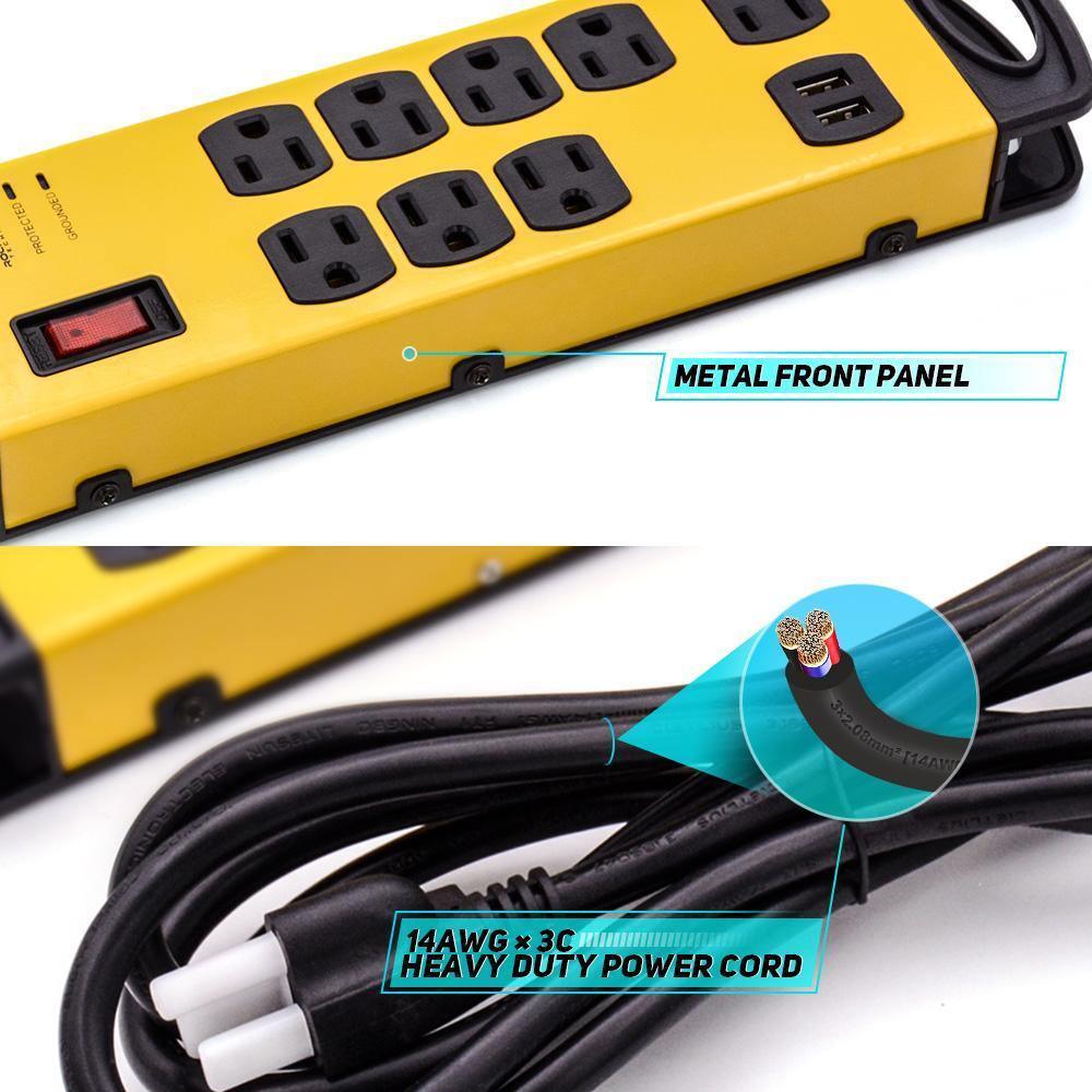 CRST 8-Outlet Dual USB Mountable Metal Power Strip Surge Protector