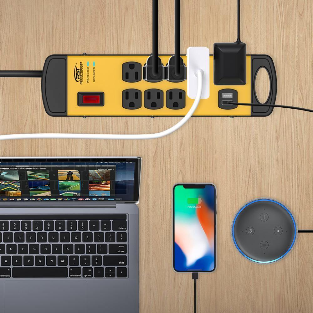CRST 8-Outlet Dual USB Mountable Metal Power Strip Surge Protector
