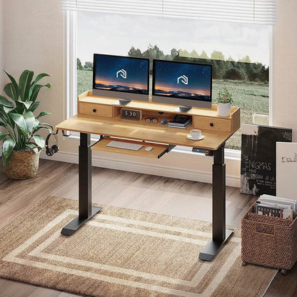 Rolanstar Height Adjustable Desk Standing Desk with Keyboard Tray and Monitor Shelf