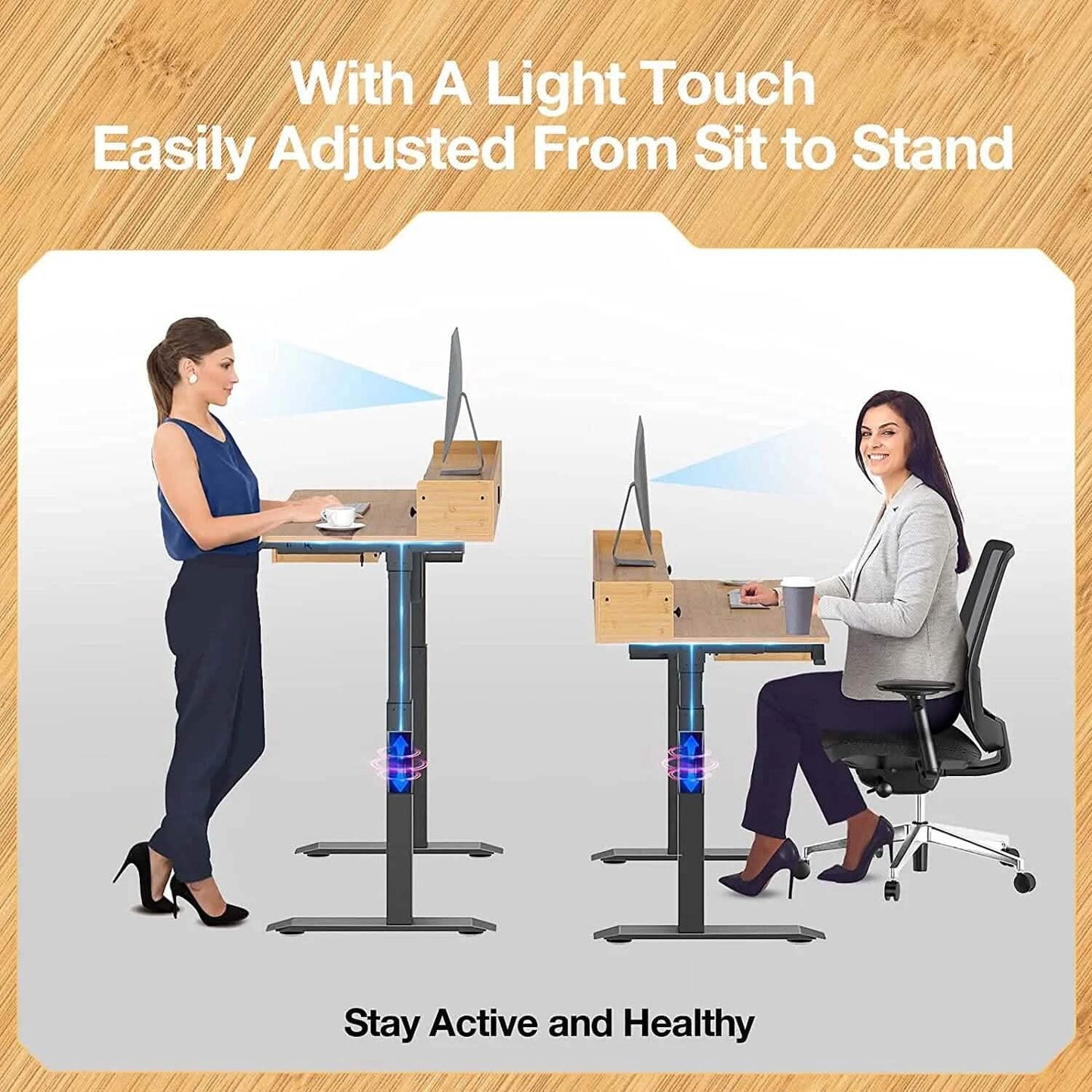 Rolanstar Height Adjustable Desk Standing Desk with Keyboard Tray and Monitor Shelf