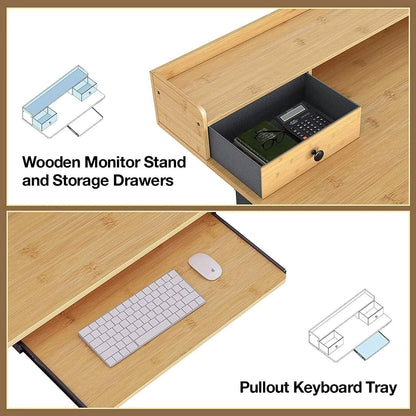 Rolanstar Height Adjustable Desk Standing Desk with Keyboard Tray and Monitor Shelf