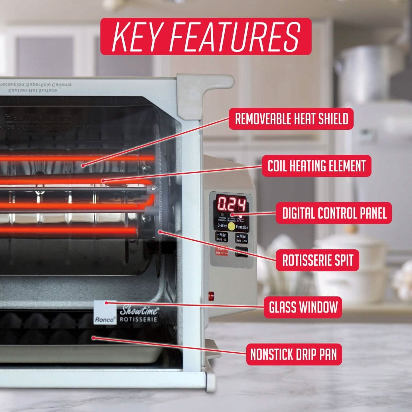 Ronco Digital Rotisserie Oven, Platinum Digital Design, Large Capacity