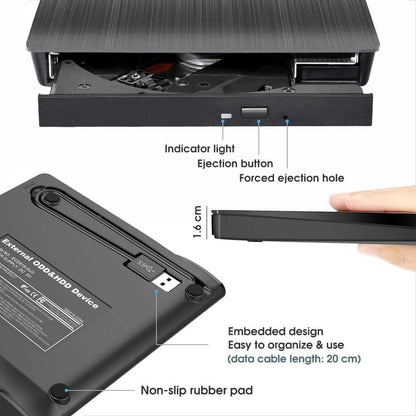 ROOFULL External CD DVD Drive USB 3.0 CD-Burner Premium Portable CD-ROM DVD+/-RW Optical Disc Drive Player Reader Rewriter  (Refurbished)