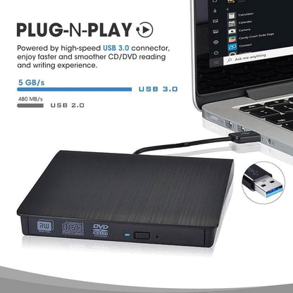 ROOFULL External CD DVD Drive USB 3.0 CD-Burner Premium Portable CD-ROM DVD+/-RW Optical Disc Drive Player Reader Rewriter  (Refurbished)