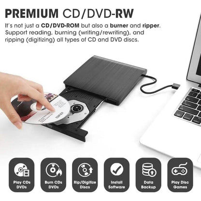 ROOFULL External CD DVD Drive USB 3.0 CD-Burner Premium Portable CD-ROM DVD+/-RW Optical Disc Drive Player Reader Rewriter  (Refurbished)