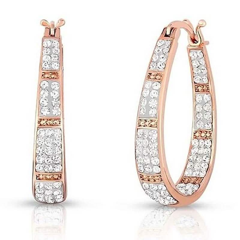 Rose and White Austrian Crystal Hoop Earrings
