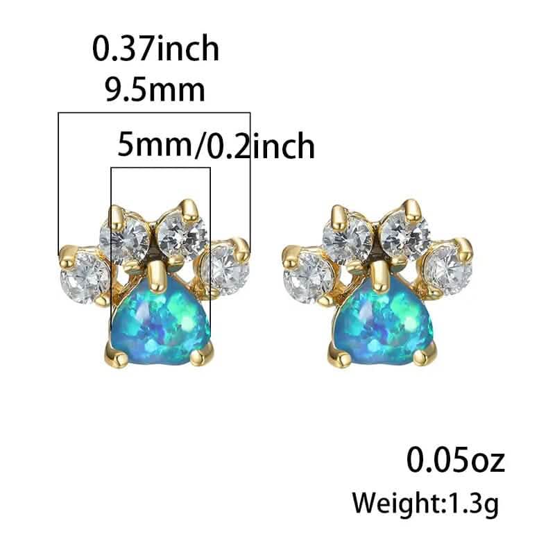 Rose Golden Opal Paw Print Stud Earrings
