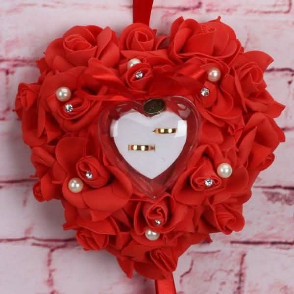 Rose Pillow Heart Cushion Ring Holder