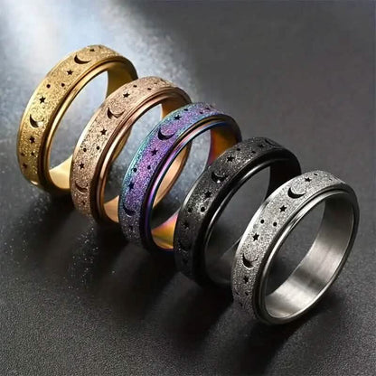 Rotatable Anxiety Fidget Ring Moon and Star Design