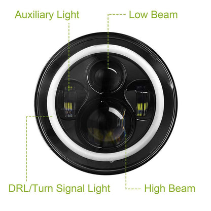 Round LED Headlight Halo Angel Eyes for Jeep Wrangler