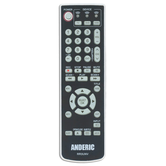 Anderic RR3UNV 3-Device Universal Remote Control for TV/DVD/VCR/Cable/Sat/Audio with Learning