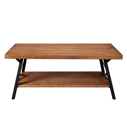 Rustic Coffee Table with Storage & Metal Legs, Brown 43"