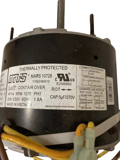 MARS 10728 5.5" Outdoor Condenser Fan Motor (1/4 HP, 208-230V, 1075 RPM) (REFURBED)