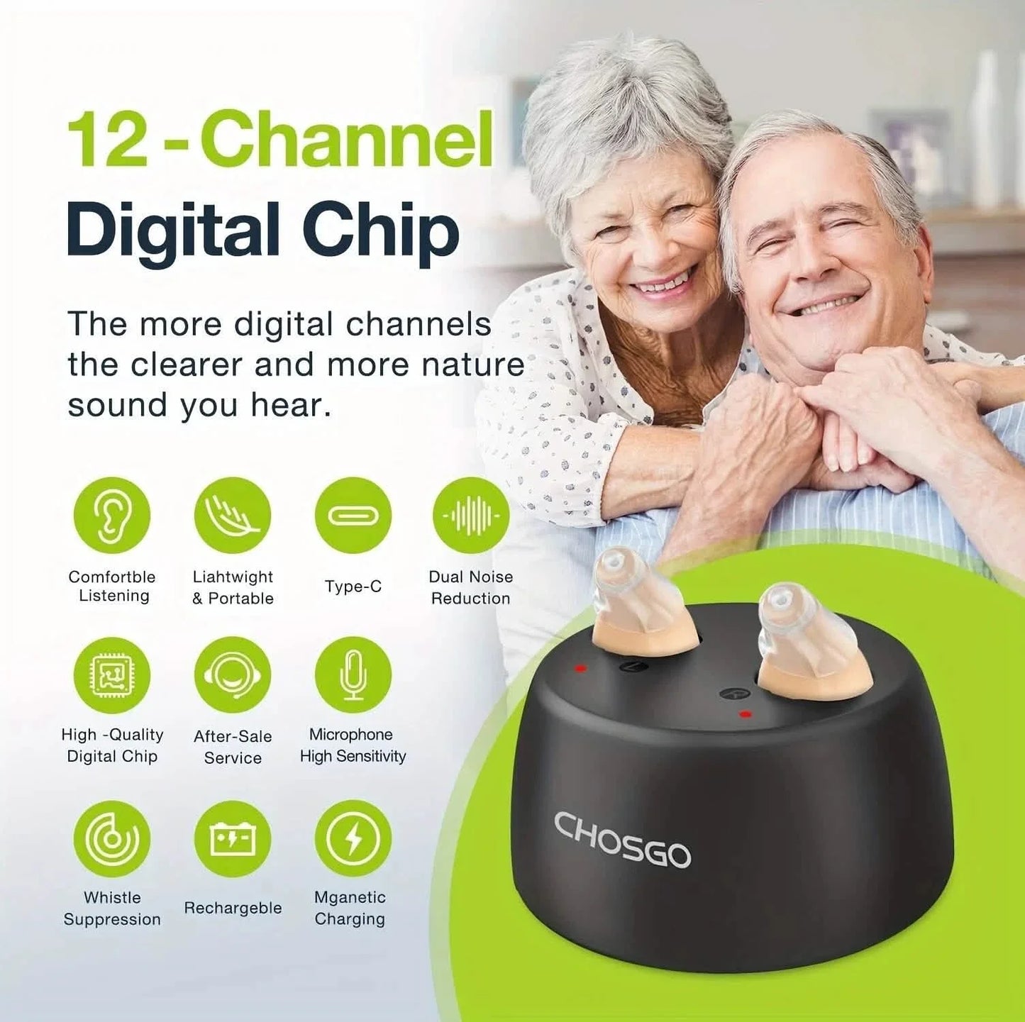 Rechargeable Hearing Aids – Invisible In-Ear, Noise Reduction, Volume Control