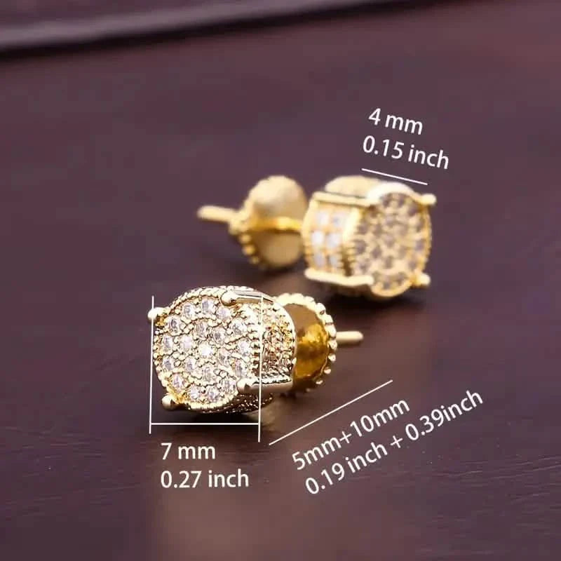 S925 Silver Hip-hop Men's Earrings With Synthetic Zirconia Micro-setting Color Plating Round Earrings