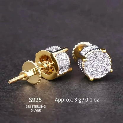 S925 Silver Hip-hop Men's Earrings With Synthetic Zirconia Micro-setting Color Plating Round Earrings