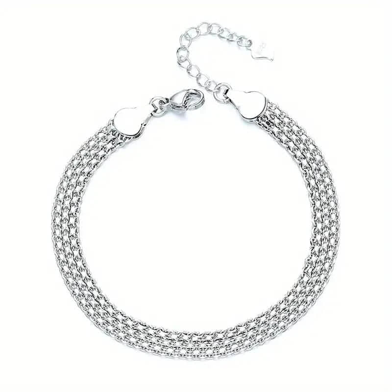 S925 Sterling Silver Chain Bracelet, Sparkling Mesh Embossing Pattern Jewelry